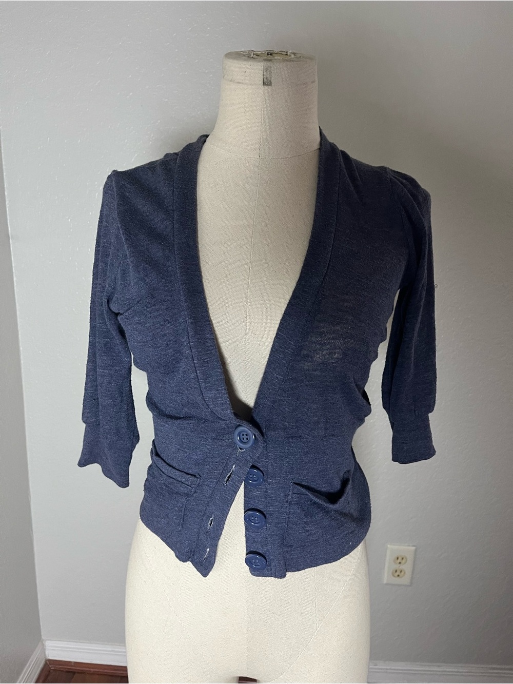 Wet Seal Navy Blue Button-Front Cropped Cardigan